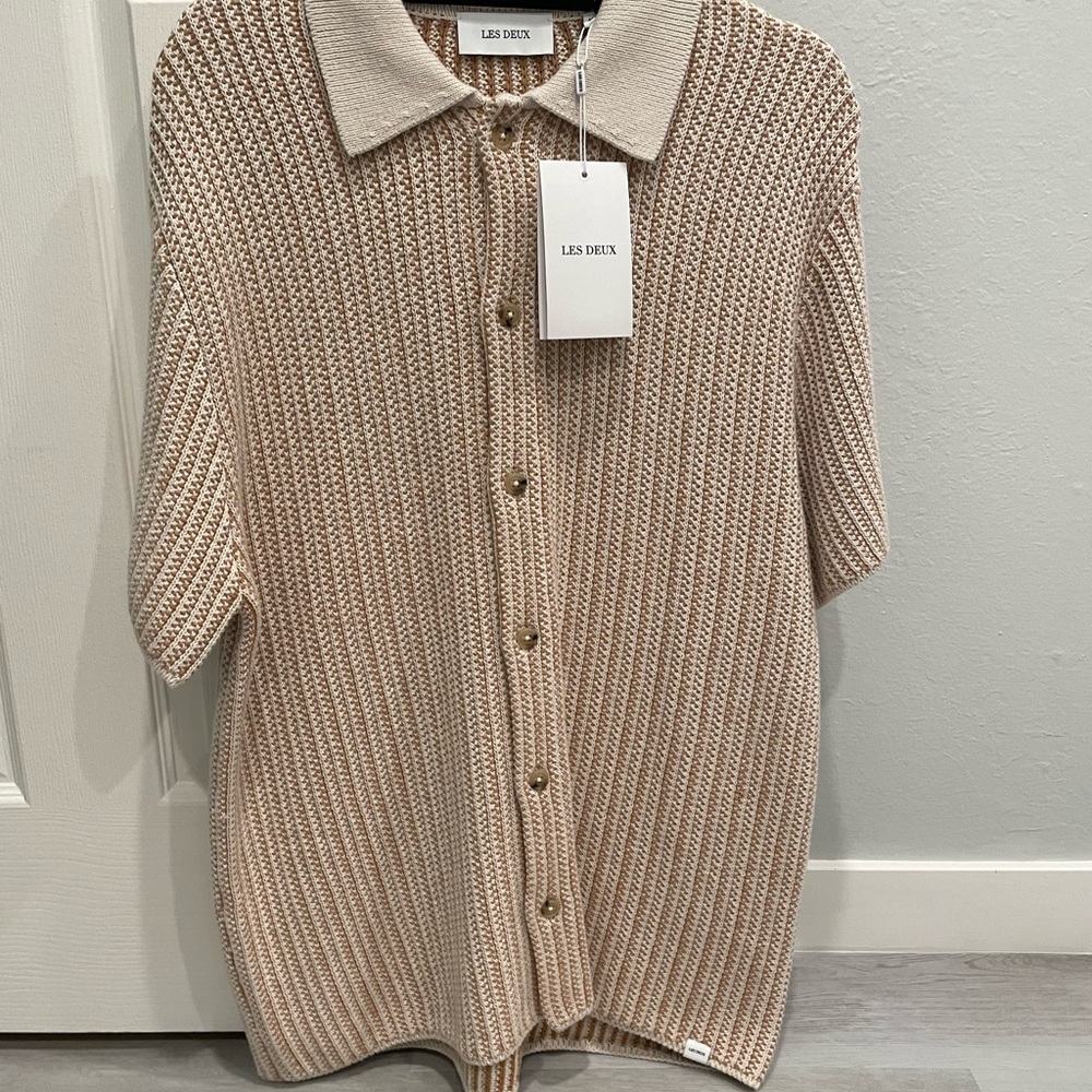 Men’s Les Deux Beige Knitted Shirt Easton